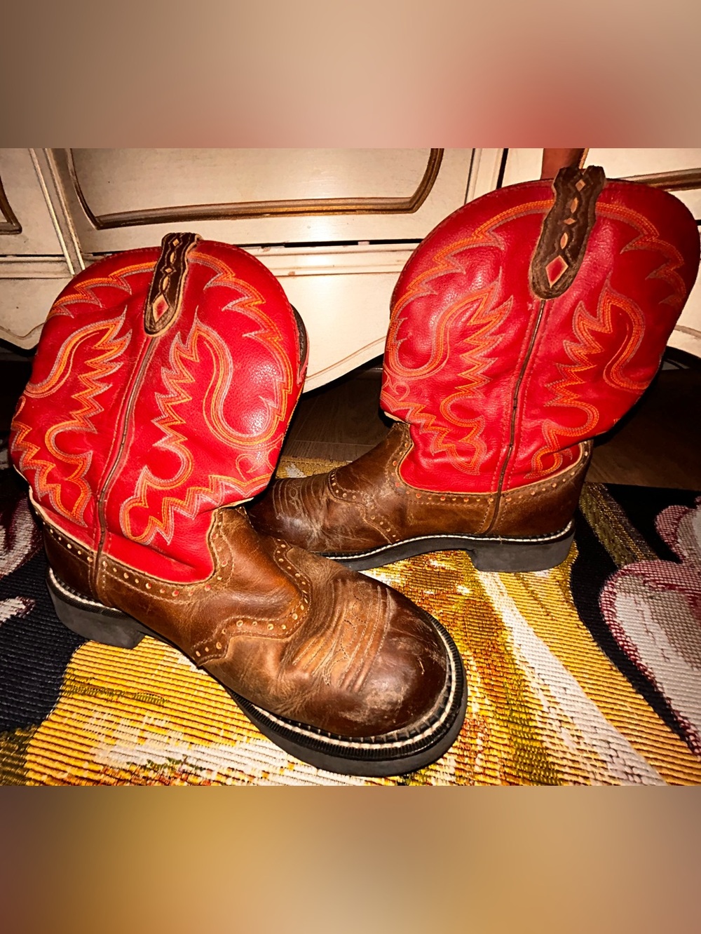 Justin Waterproof Western Work Lounge Party Cowboy Boots, Womens Size 11, Flame - Picture 4 of 5
